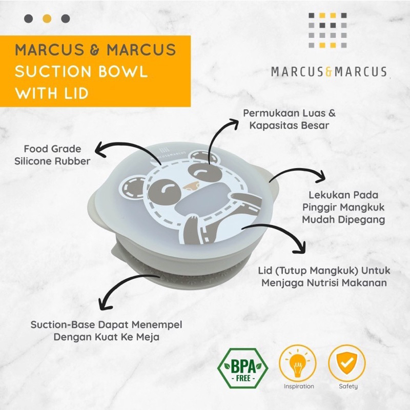 Marcus &amp; Marcus Silicone Suction Bowl with Lid Mangkuk Makan Anak