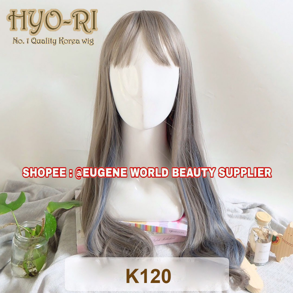 MERK HYO-RI - RAMBUT PALSU WIG KOREA CEWE CEWEK WANITA PONI DEPAN GRADASI OMBRE ABU ABU GREY BIRU BL