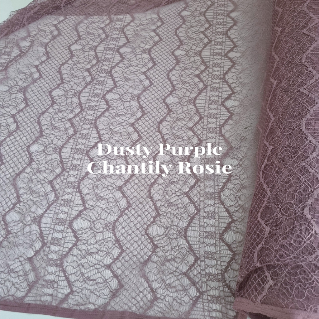 0,5m bahan kain brokat lace kebaya malika ungu dusty lilac salur raya star rimba soulmate  chantili