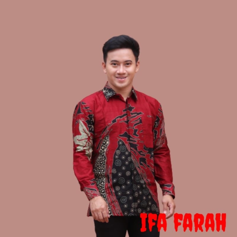 KEMEJA BATIK PRIA M L X XXL MOTIF CHAVA MERAH