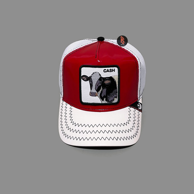 TOPI ORIGINAL GOORIN BROS TRUCKER PATENT LEATHER CASH RED WHITE