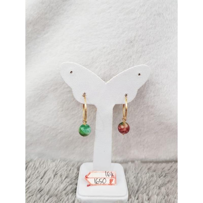 JR707D227D Anting jersy variasi mata batu giok hijau sembur gaalxy emas kuning asli berat 1.650 sama
