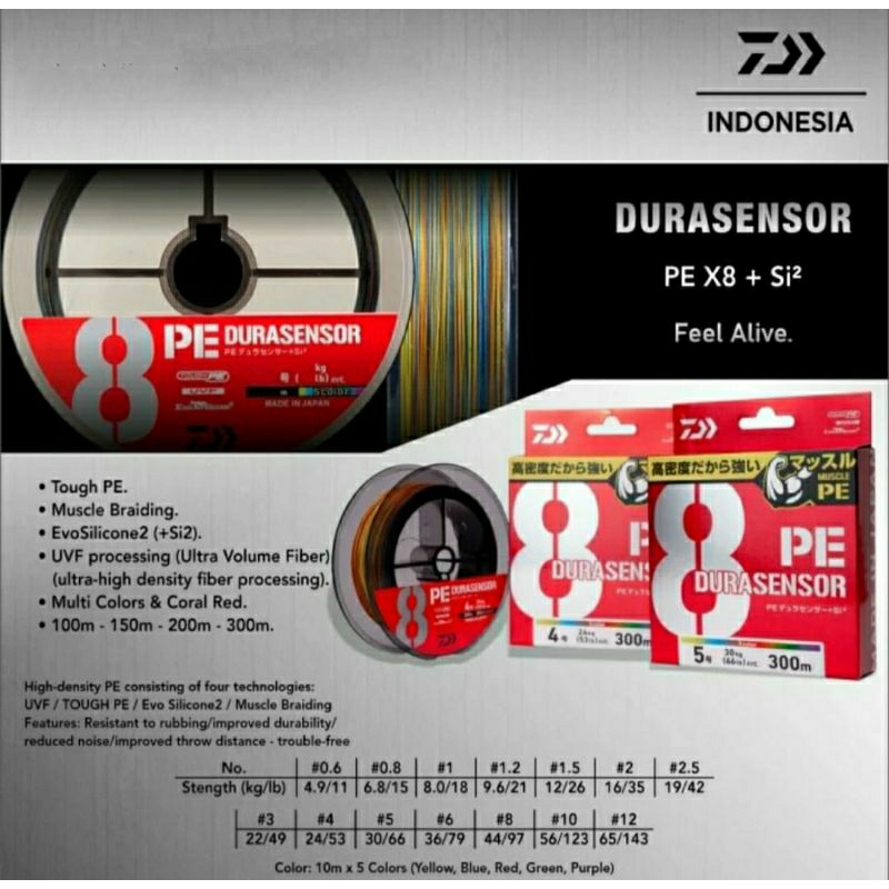 SENAR PE/BENANG Daiwa Durasensor X8 Braid - 300Meter