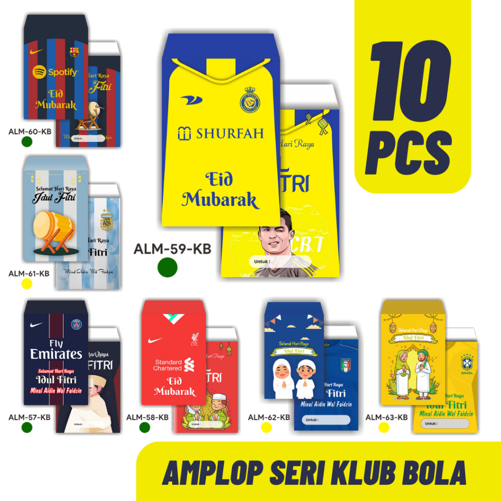 AMPLOP LEBARAN 2023 ISI 10 PCS SERI KLUB BOLA