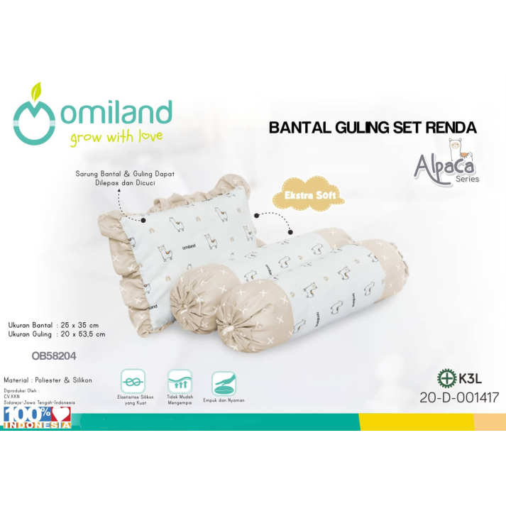 Omiland Bantal Guling Bayi Set Peang Renda Alpaca Series Bahan Halus Tidak Berbulu - OB 58201 - 4