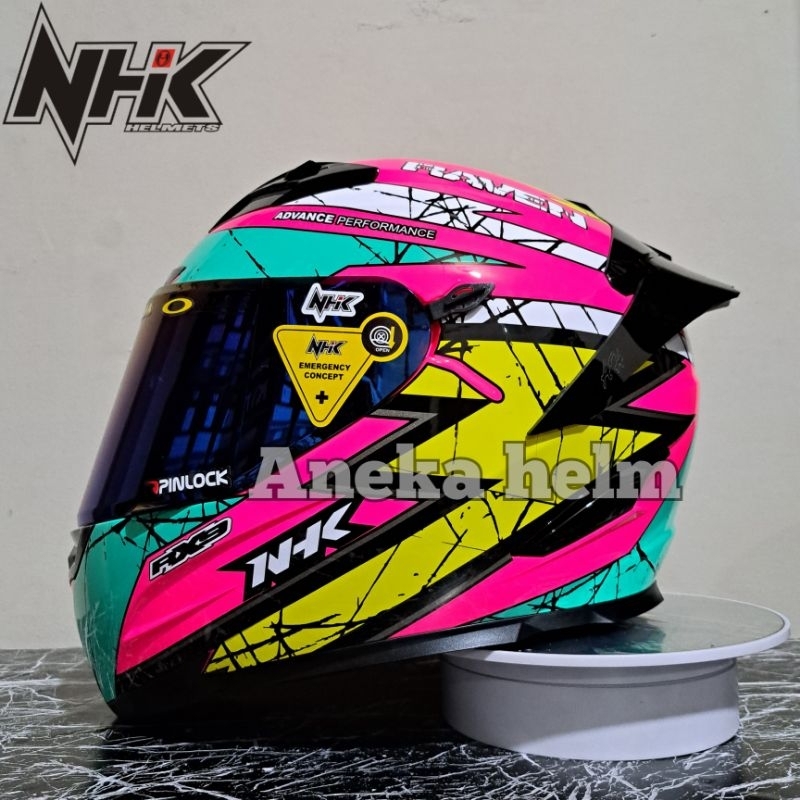 paket ganteng Helm NHK RX9 RAVEN pink fluorecent tosca yellow