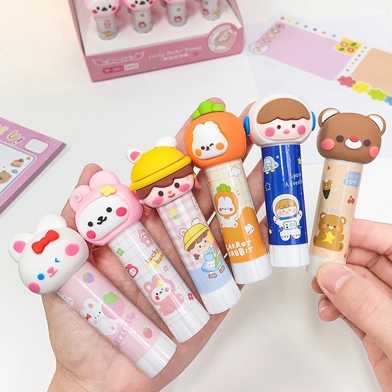 KENSHO Glue Stick Kepala Karet Karakter Lucu Import / Lem Perekat Kertas