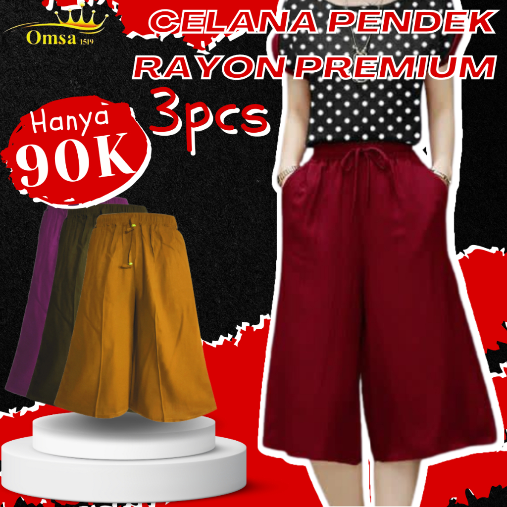 celana kulot rayon premium jumbo highwaist pendek fashion bawahan wanita santai pinggang karet kekinian