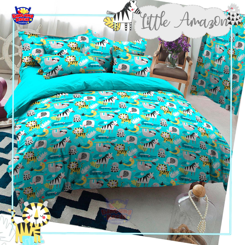 SPREI ANTI GESER MOTIF ANAK ANIMAL BLUE &amp; GREY