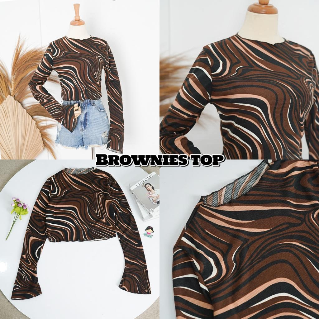 GFS SPECIAL NEW ARRIVAL MARBLE BROWNIES RIB LONGSLEEVE CROP LENGAN PANJANG