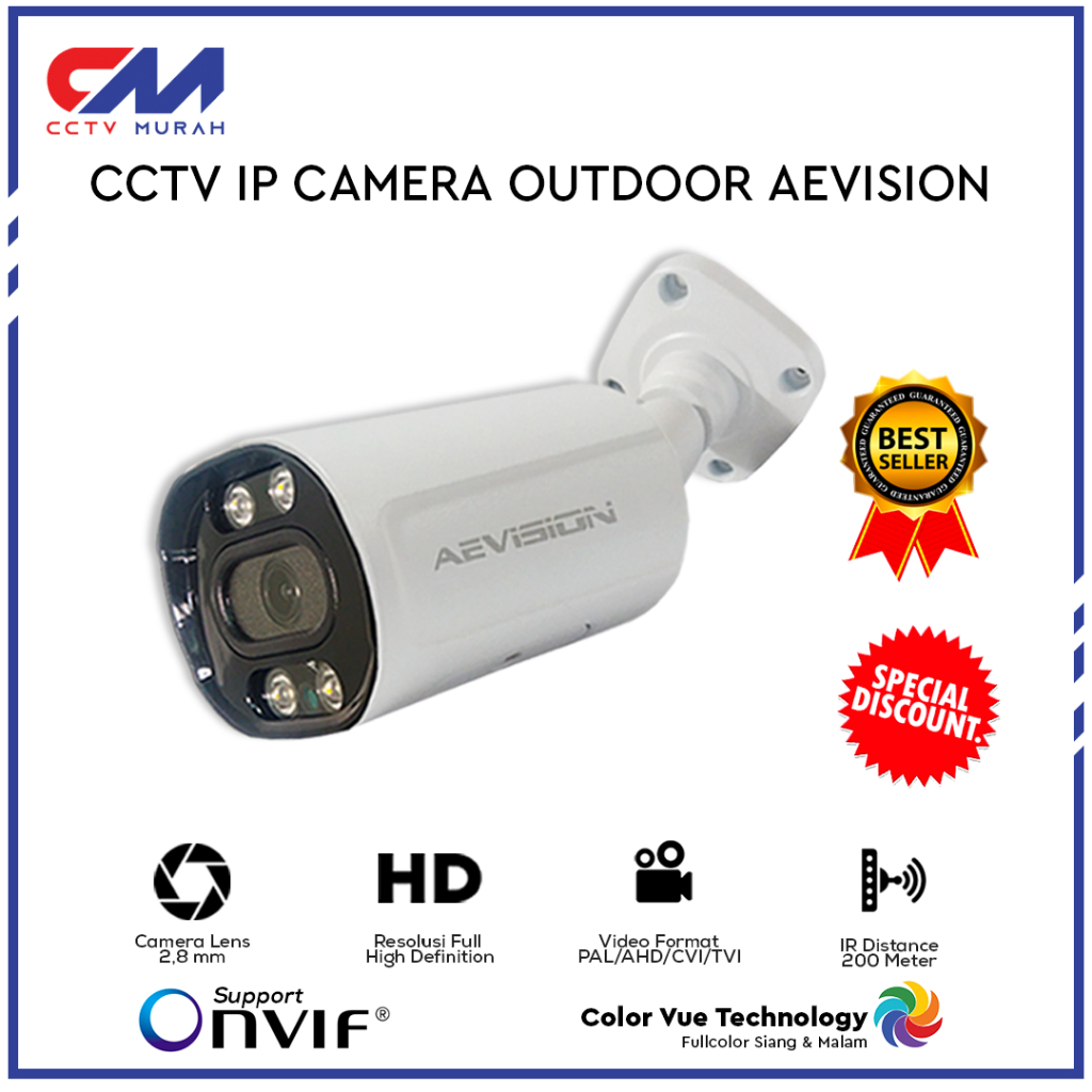 Kamera CCTV IP Aevision 4MP, Camera IP Outdoor 4 Megapixel, Full HD 1080p, Support Speaker &amp; Mic Audio Gambar Berwarna Siang &amp; Malam