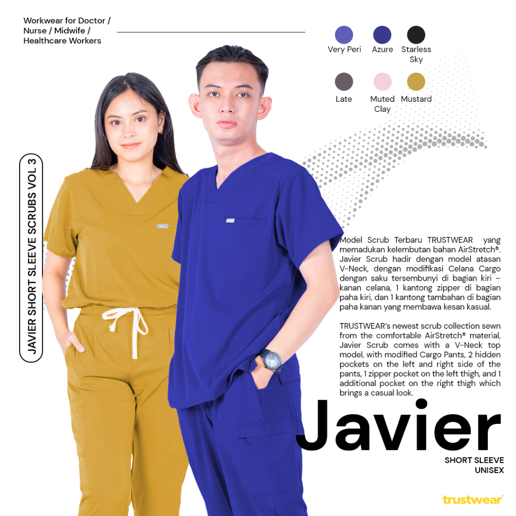 [Scrubs Javier] Doctor`s Scrub/Set Baju Celana Jaga OKA OK Perawat/Dokter Lengan Pendek III