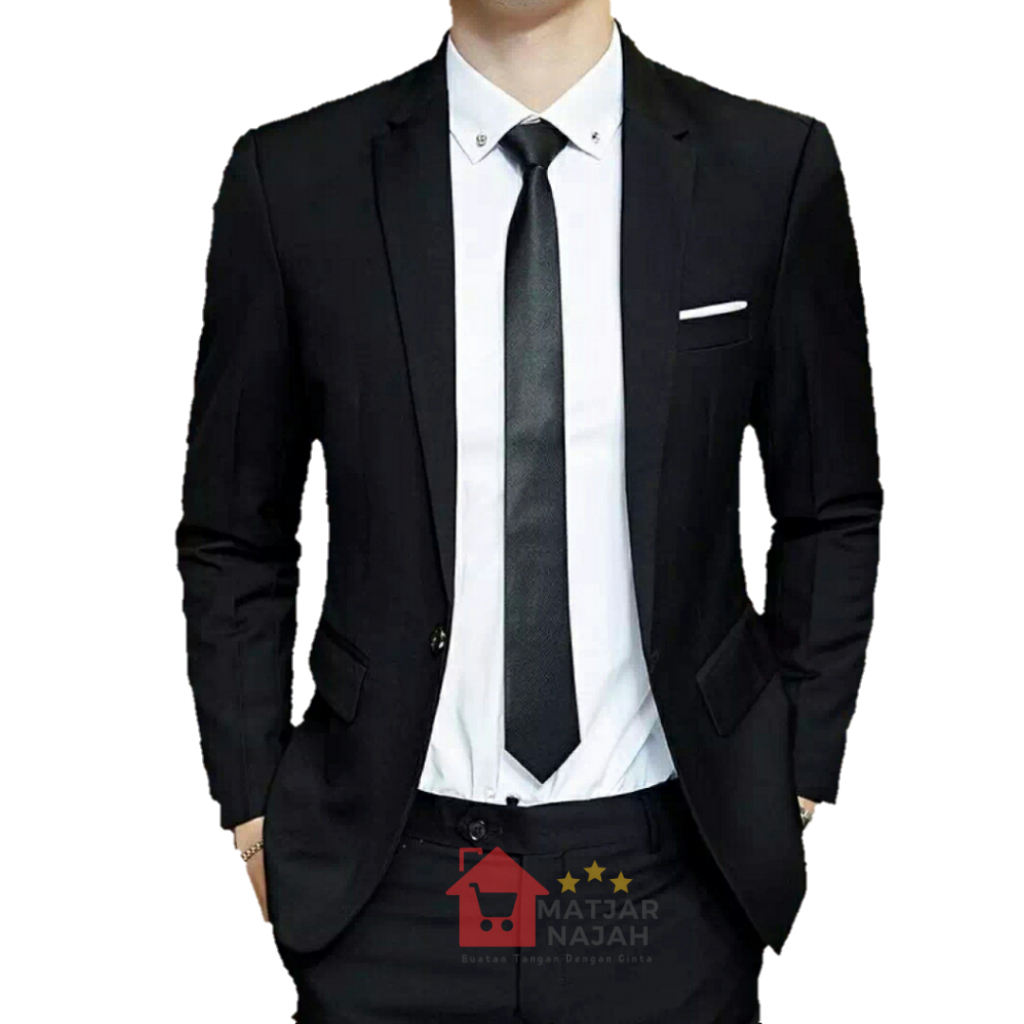 Jas Formal Pria Hitam List Putih - Blazer Pria Hitam - Jas Pria Slim Fit - Matjar Najah