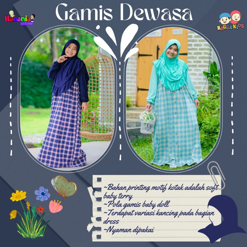 Gamis Wanita Couple Sarimbit Remaja Dewasa Raggakids motif kotak