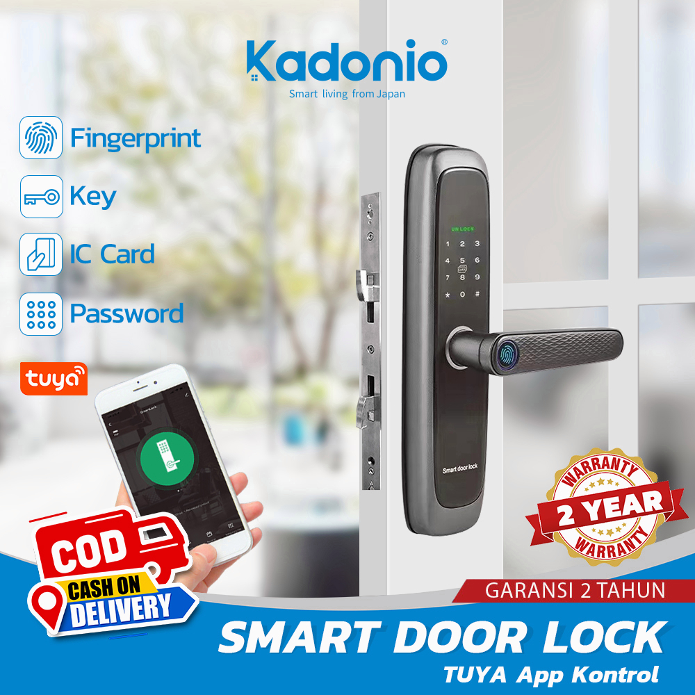 Kadonio kunci pintu sidik jari kunci Pintu Bluetooth pintar kunci pintu digital IC Card Smart Lock Sliding Door with Handle Kontrol App kunci pintu digital