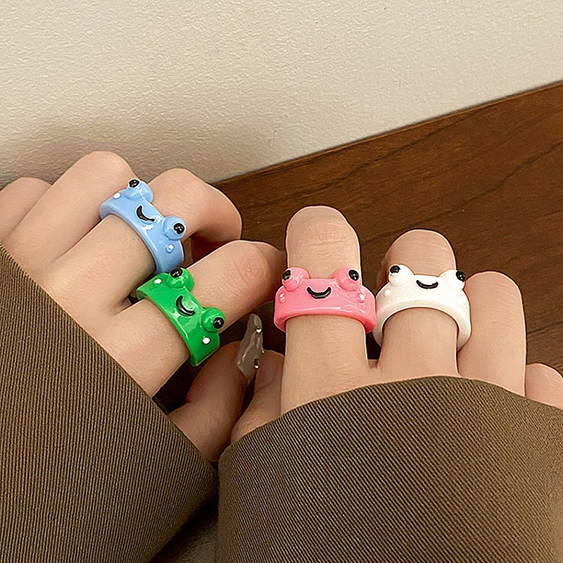 Cincin Karakter Katak Resin Fhasin Cute Frog Ring kodok Bentuk Hewan 4 Warna Untuk Hadiah Teman