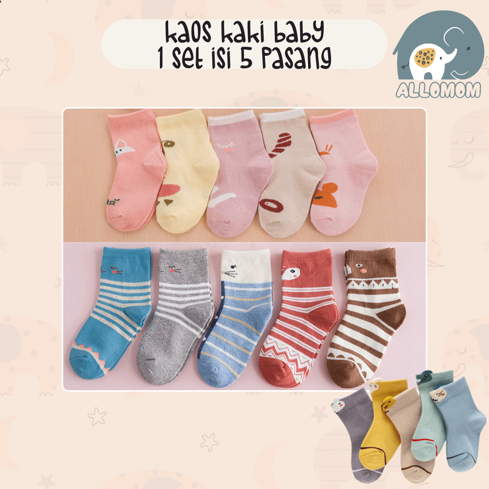 Kaos Kaki Katun Set Isi 5 Motif Lucu Bayi / Anak Import