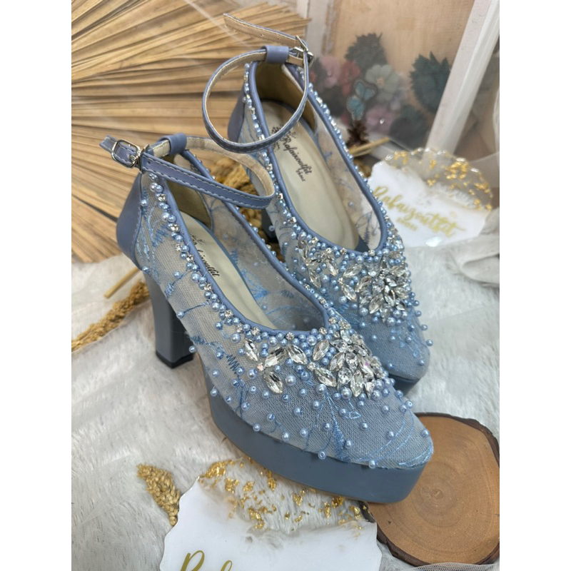 sepatu wedding dhira iceblue platform 10cm