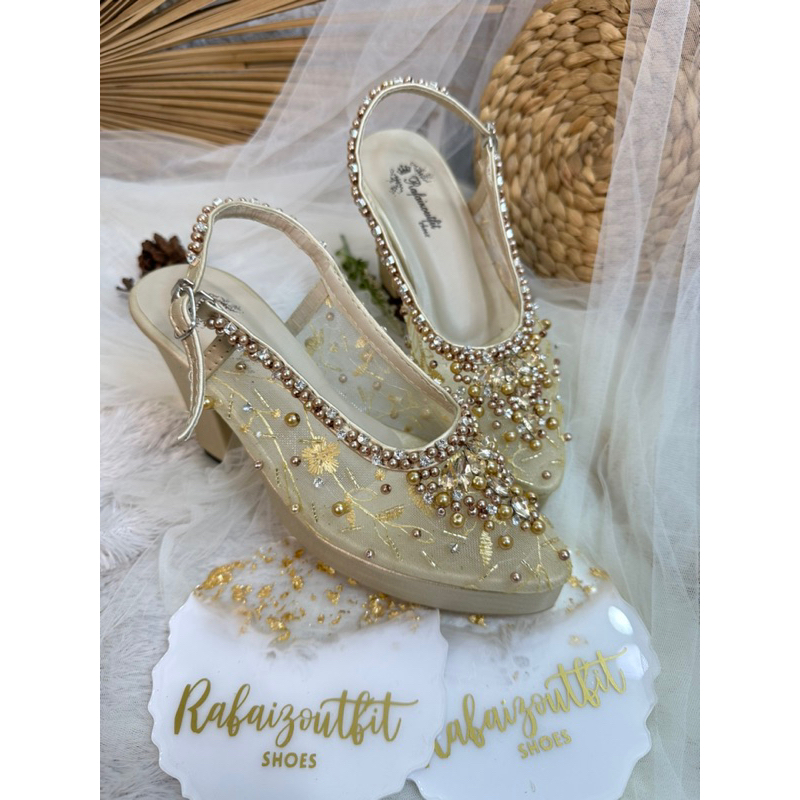 sepatu wedding Kiana gold platform 9cm