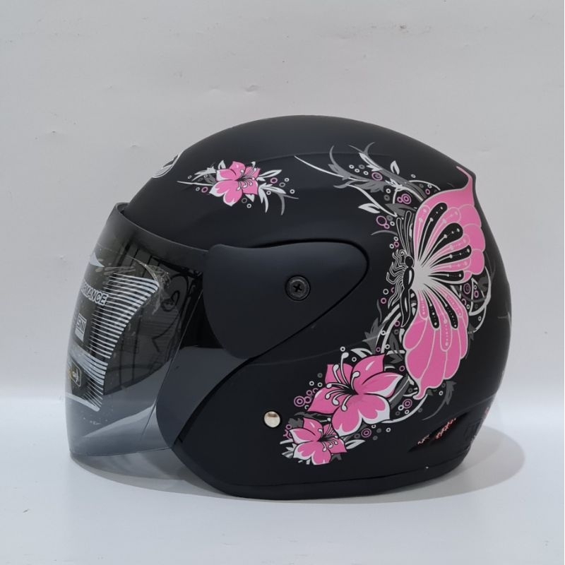 HELM DEWASA EVO MOTIF SIZE L Helm SNI dewasa uk Besar untuk cewek cowok cocok wanita hijab juga warna black doff hitam putih  motif snoopy kupu bunga