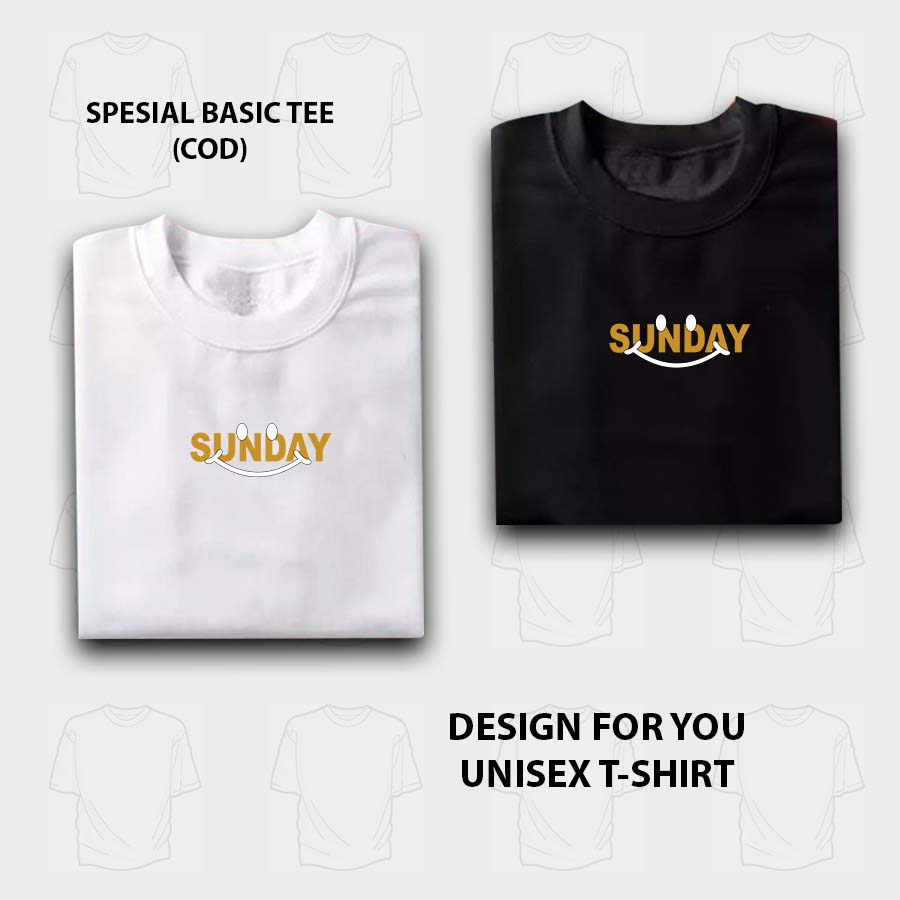 AS / kaos distro motif happy sunday / baju pria / kaos pria / baju wanita / kaos wanita / pakaian murah / pakaian pria / atasan / polos