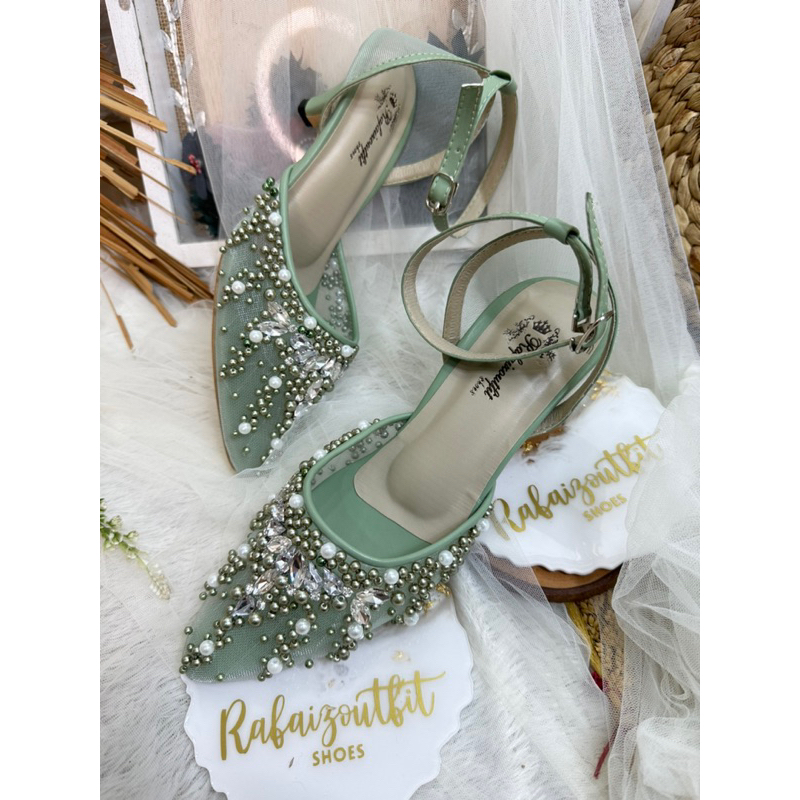 sepatu heels wedding elyin sage green 5cm stiletto