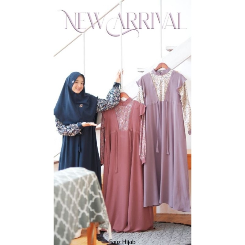 [Ready] Gamis dewasa Material Crinkle Airflow floral cotton Katya Dress by Fauz hijab