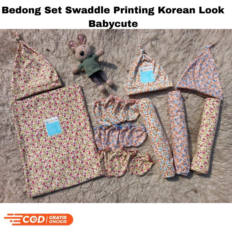 Paket set swaddle Motif selimut alas stroller alas tidur bayi bedong perlengkapan bayi Topi bayi Sarung tangan bayi Newborn SNI promo 9.9