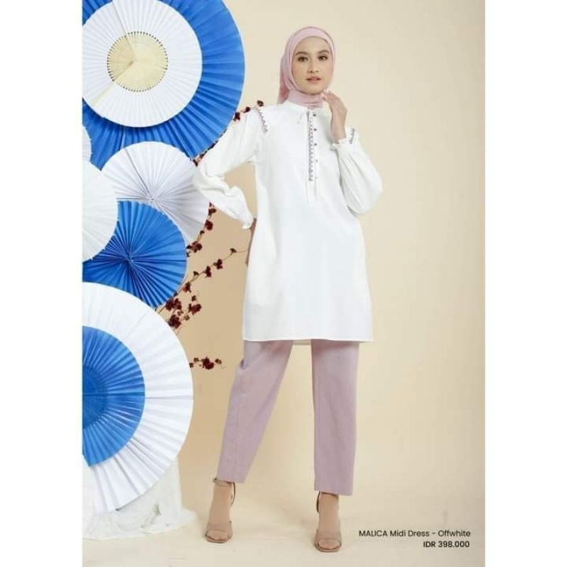 Zoya Tunik Malica Midi Dress Wanita Dewasa Putih Ori