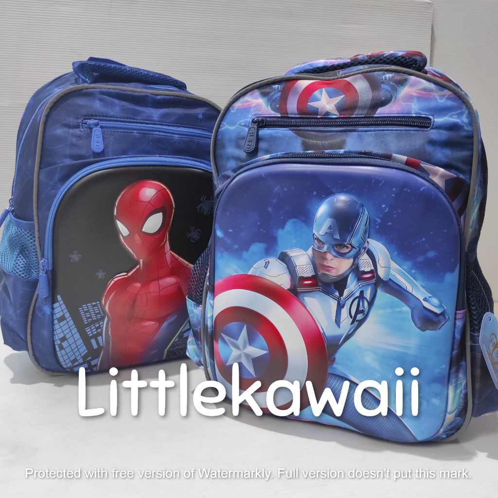 LK/Tas Ransel Sekolah Anak Perempuan Laki Laki Hardcase Kotak Kantong Depan Resleting Frozen Mermaid Avengers Superhero Astronot Nasa TK PAUD SD Mix Import