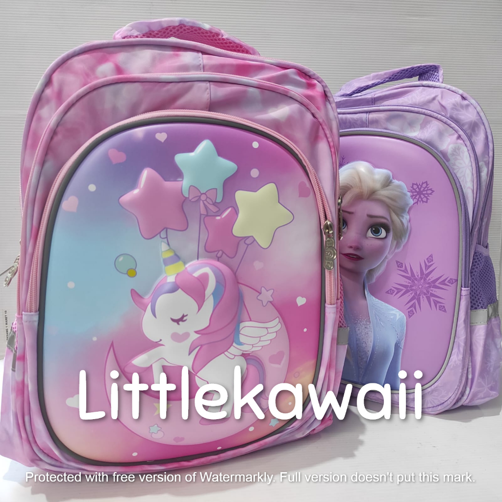 LK/Tas Ransel Sekolah Anak Perempuan Laki Laki Emboss HardcaseUnicorn Frozen Superhero XL PAUD TK SD Import