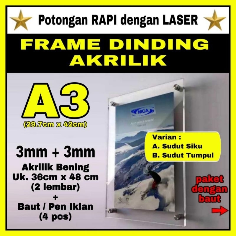 FRAME AKRILIK A3 (3mm+3mm) / Acrylic Frame / Frame Dinding / Frame Foto / Frame Poster