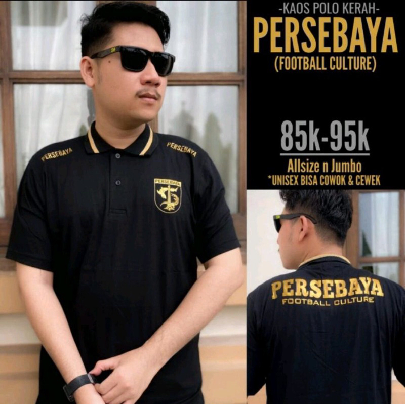 kaos kerah persebaya hitam gold kra salur bonek