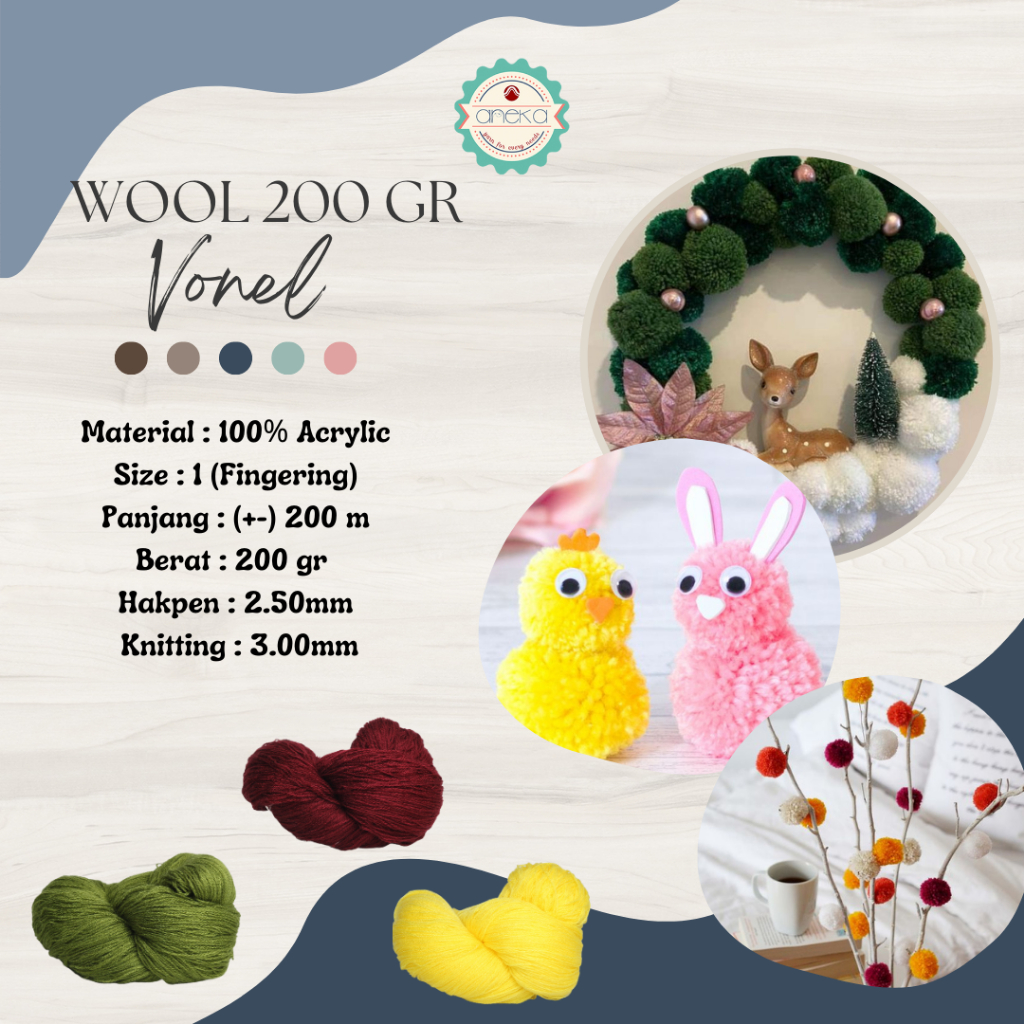 KATALOG - Benang Rajut Wool / Wol / Siet Yarn 200 gram VONEL (BENTUK HANK, TIDAK DIGULUNG) PART 1