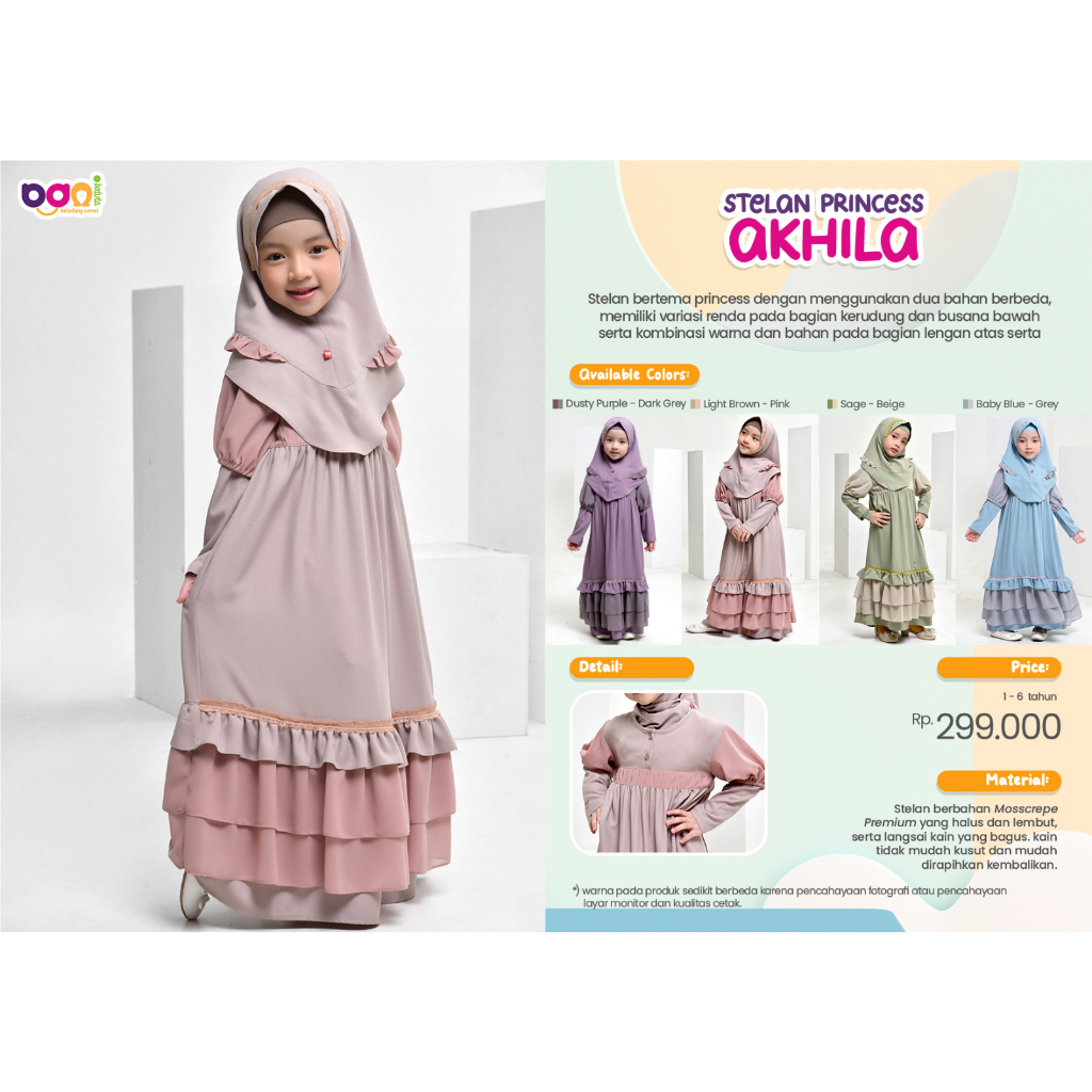 Baju Gamis Stelan princess Akhila 1-6 th RABBANI ORI