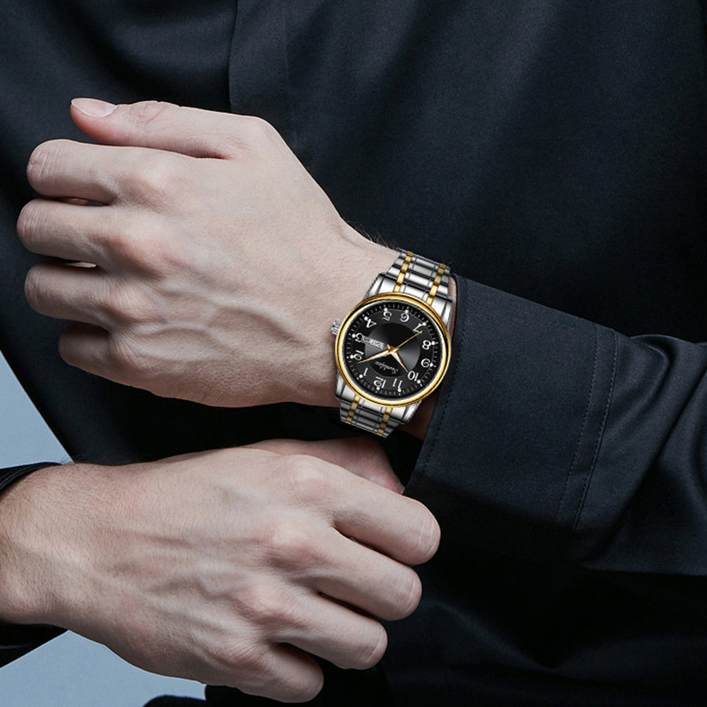 Sunlifex Jam Tangan Pria Anti Air Kuarsa Kalender Tali Stainless Steel Santai Mode Jam Tangan Cowok-2