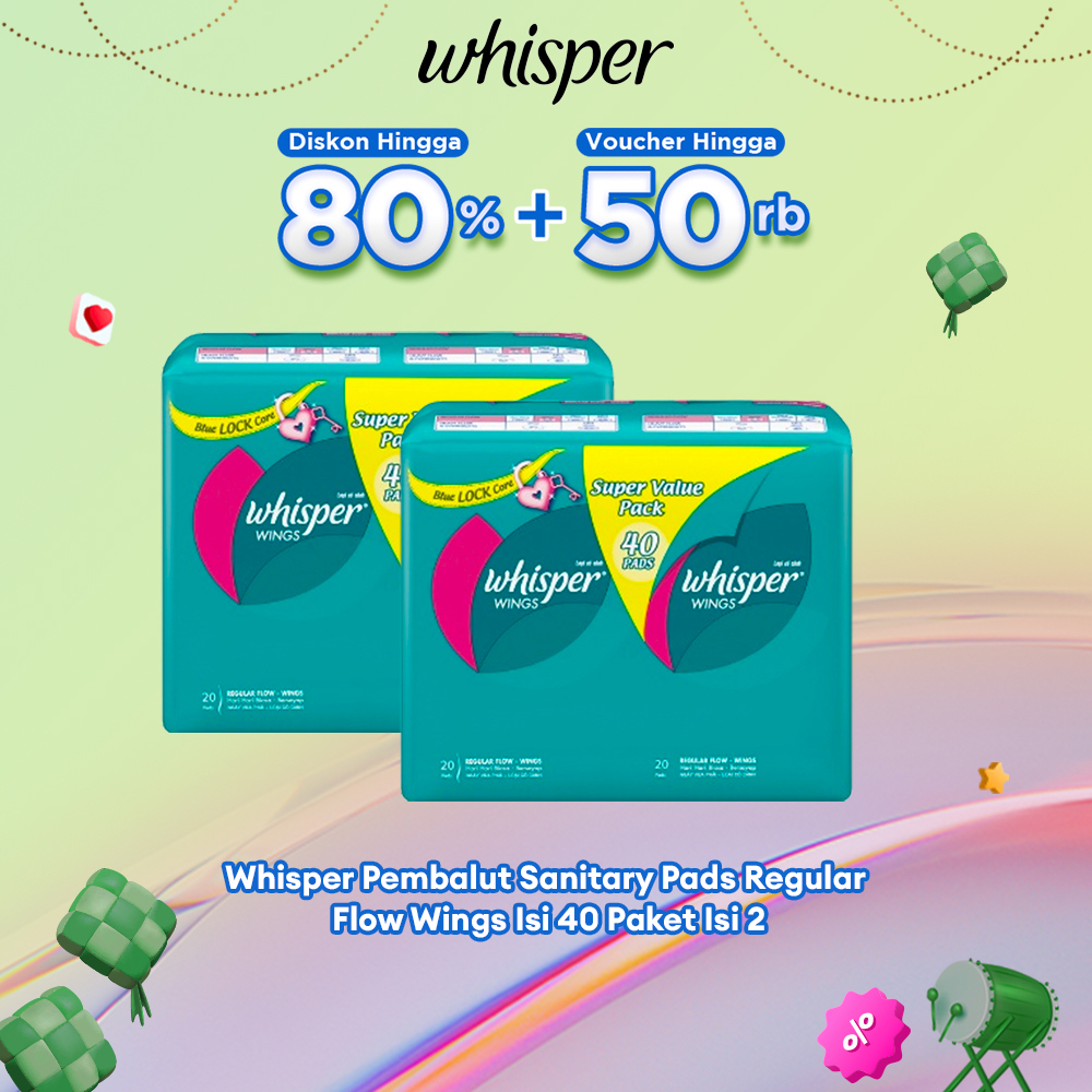 Whisper Pembalut Sanitary Pads Regular Flow Wings Isi 40 Paket Isi 2