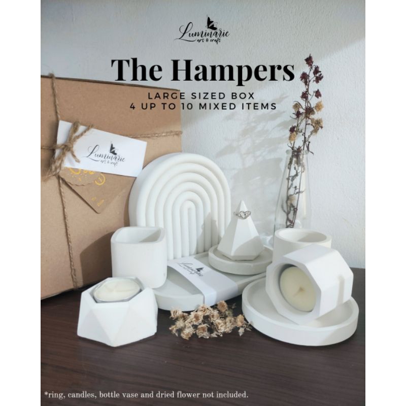 

LUMINARIE Custom Hampers Set Large/Coaster/Tatakan Gelas/Oval Tray/Candle Pot/Sukulen/Ring Holder/Tempat Cincin/Home Decor/Dekorasi Rumah/Estetik/Aesthetic/Property Foto