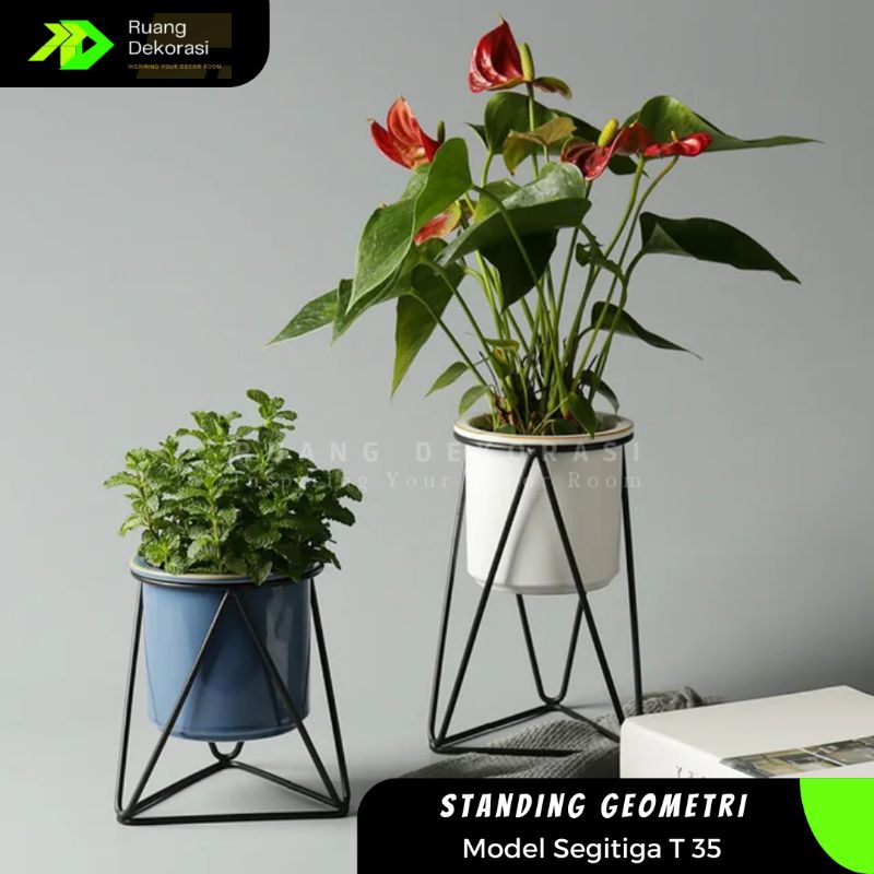 Standing Pot Bunga Besi Minimalis Model Geometri Rak Bunga Besi Aesthetic Standing Pot Bunga