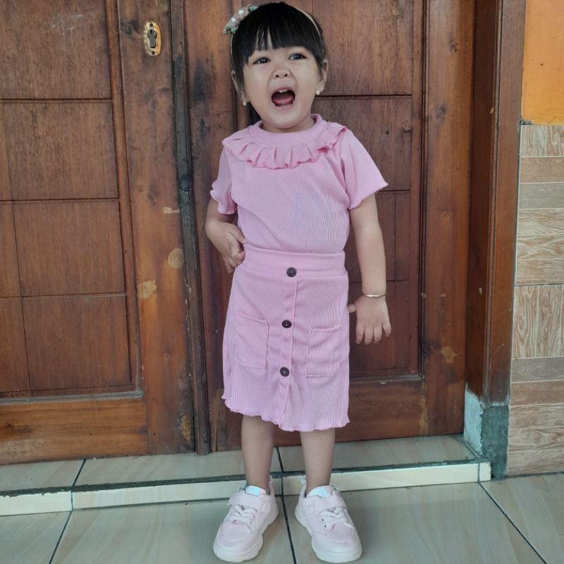 Baju Setelan Rok Anak Perempuan Raisa 1-5 Tahun Ruffle Knit Rib Rok Bahan Knit rib