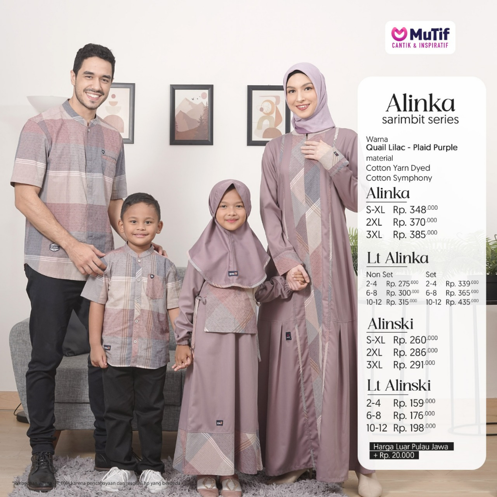 ( Sarimbit Mutif Alinka Quail Lilac - Plaid Purple ) Gamis Mutif Alinka Koko Alinski Little Alinka L