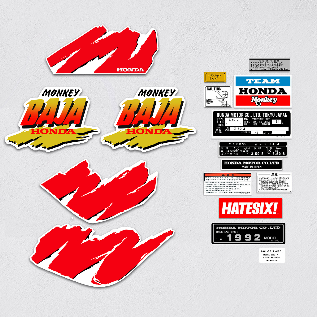 Stikcer decal Honda Monkey Z50R Mode Baja 250 1989 Hatesix