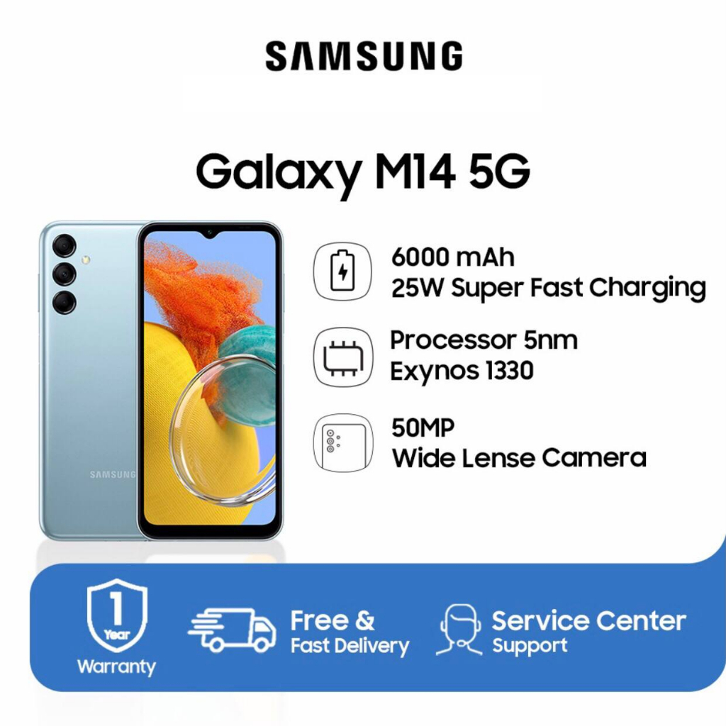 Samsung Galaxy M14 5G | 4GB+128GB | 6GB+128GB | Exynos 1330 | 50MP Triple Camera | NFC | 6.6 inches PLS LCD | Li-Po 6000mAh | Garansi Resmi Sein 1 Tahun