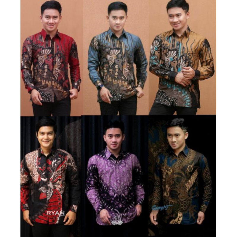 Kemeja Batik Cowok Lengan Panjang Ungu Abu Hitam Coklat Biru Merah Ukuran M L XL XXL/ Baju Batik Cowok