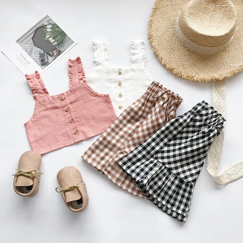 Setelan Rok Casual Anak perempuan Korean style | ukensi | Ootd anak | Rok rample kotak-kotak