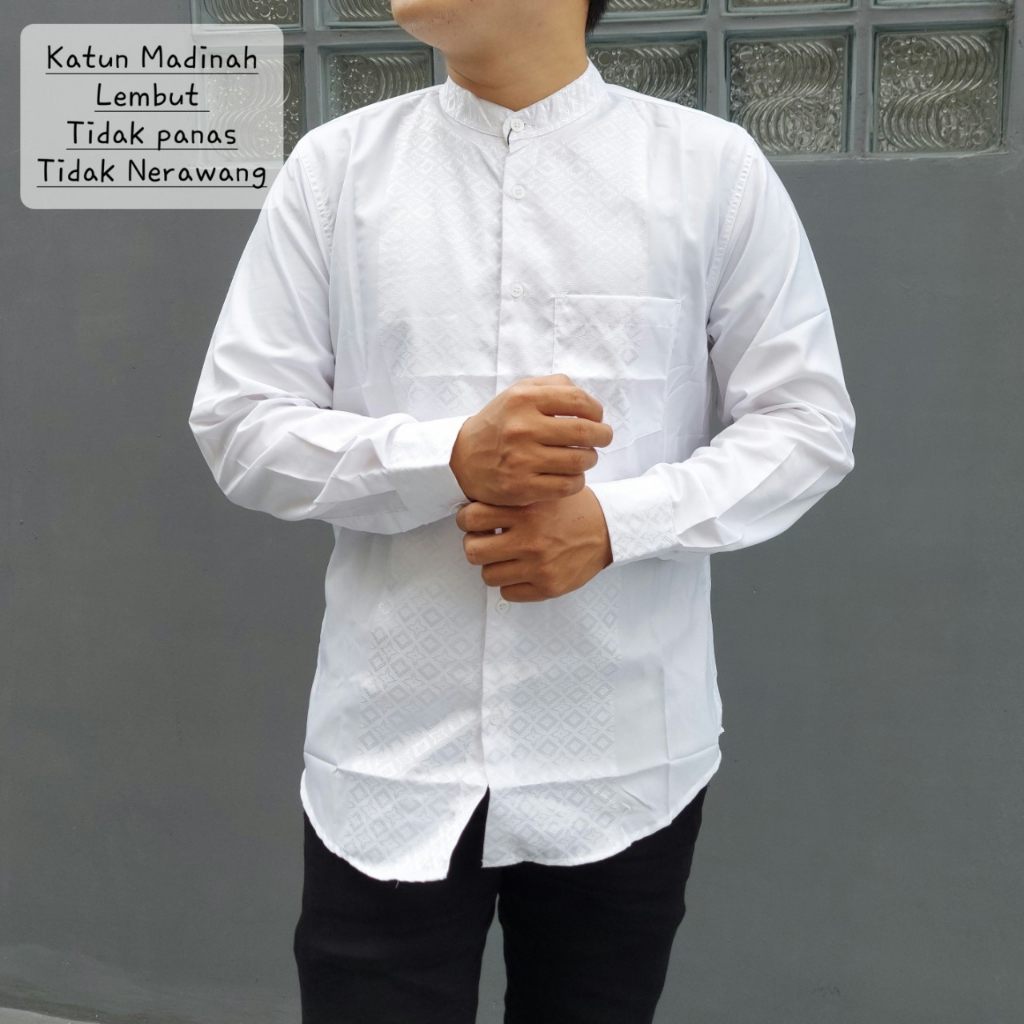 CDK06 PUTIH HEM KEMEJA KOKO SLIM FIT BAJU KOKO PRIA LENGAN PANJANG COLIN DION