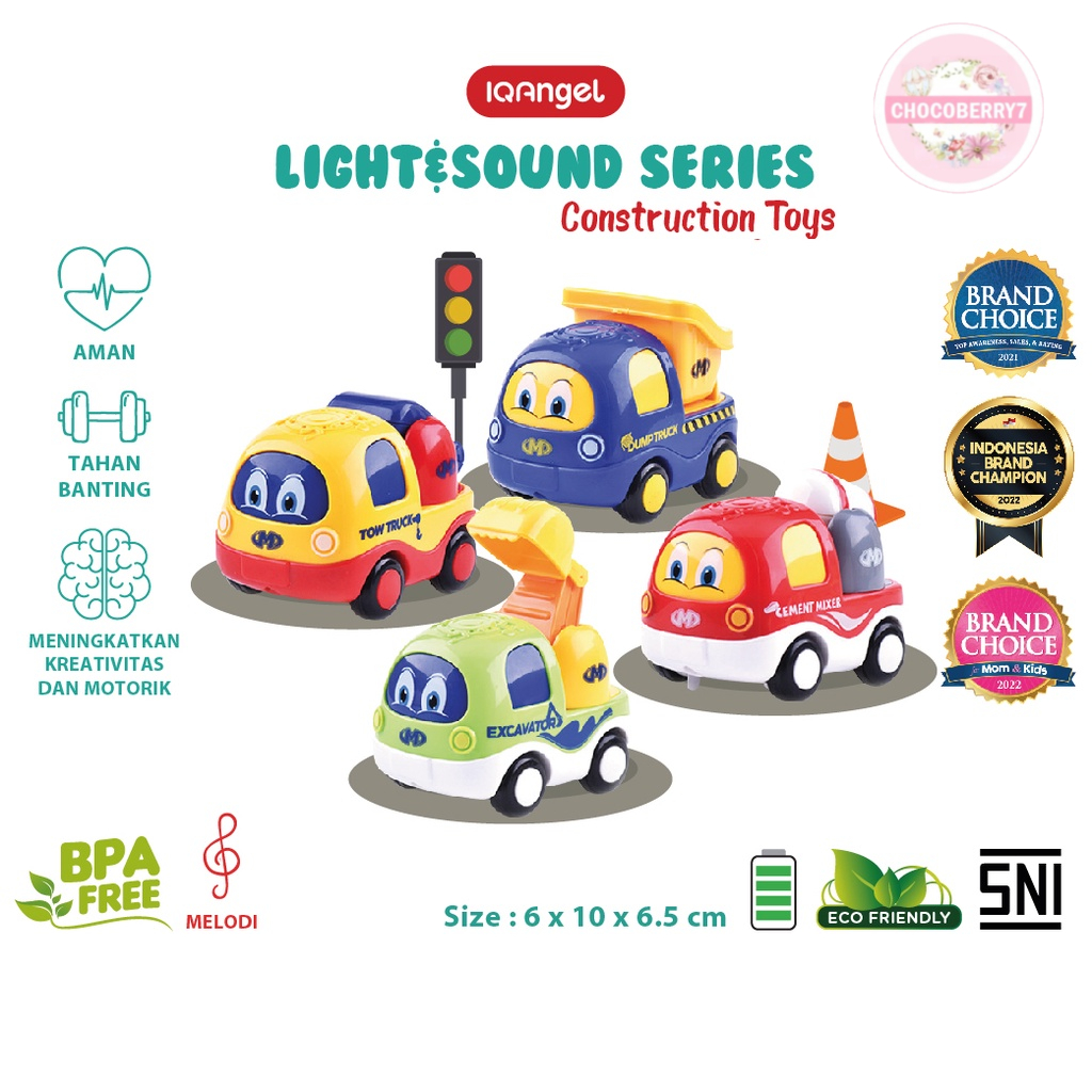 [FREE BATERAI] IQAngel Sound Construction Truck Toys IQMS1029/ Mainan Motorik Bayi / Mainan Nyala / Mainan Truk Anak