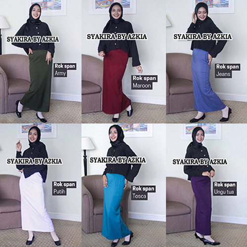 Rok kerja Span Syakira Warna army-maroon-biru jeans-putih-tosca-Ungu tua-Brand Syakira By Azkia Coll
