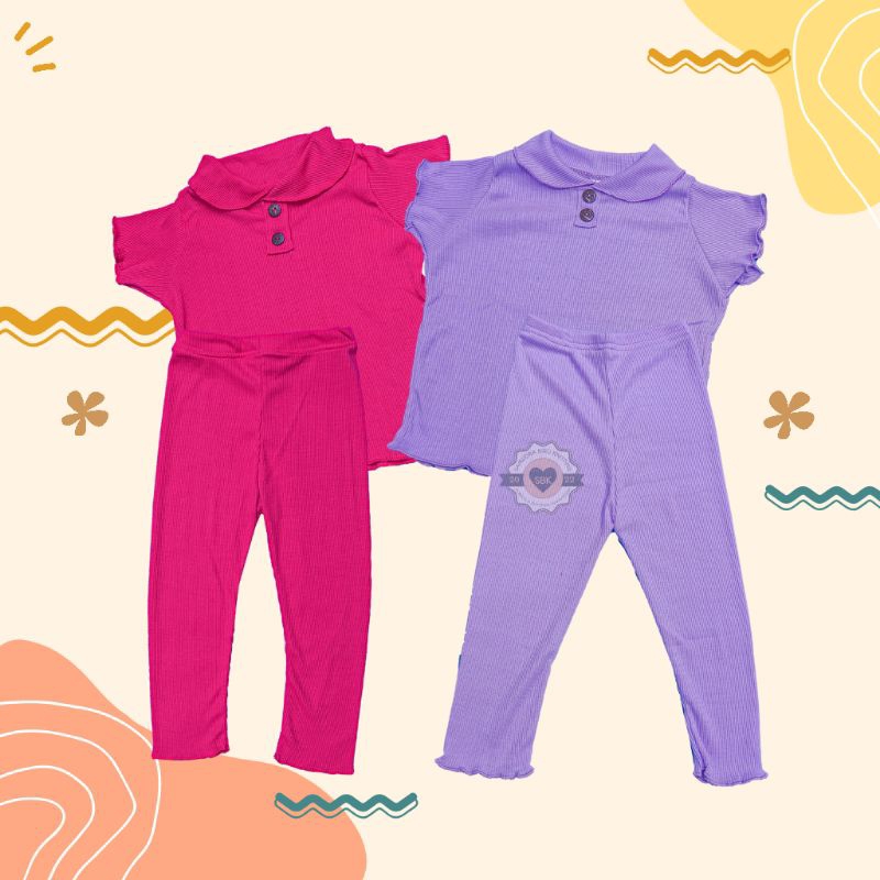 Baju Setelan Anak Perempuan CURLY Ruffle Knit Tee Rib Oneset Pakaian Anak Perempuan Blouse Bahan Knit Rib 1-5 Tahun