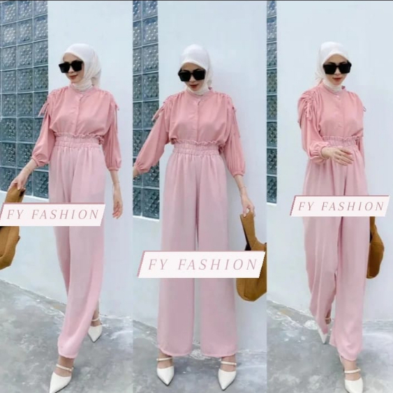 ONE SET Setelan Wanita Dewasa Serut pundak Terbaru Setelan Wanita Terbaru Crinkle Serut Pundak